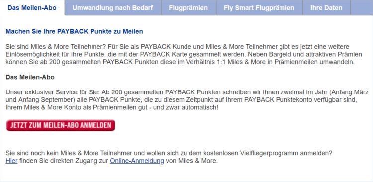 payback punkte umwandeln meilen abo