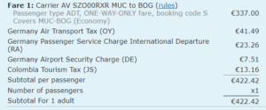 steuern und gebuehren avianca muc bog
